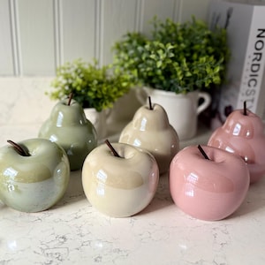 Porcelain Fruit Ornament, Apple or Pear, Pastel Fruit Ornament, Cottage Decor