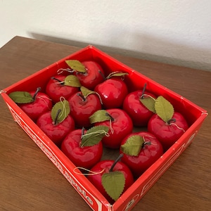 Vintage Christmas Ornaments, 1970's Commodore Christmas Apple Ornaments, Red Apple, Set of 12, Unbreakable Ornaments, 1970's Christmas Decor